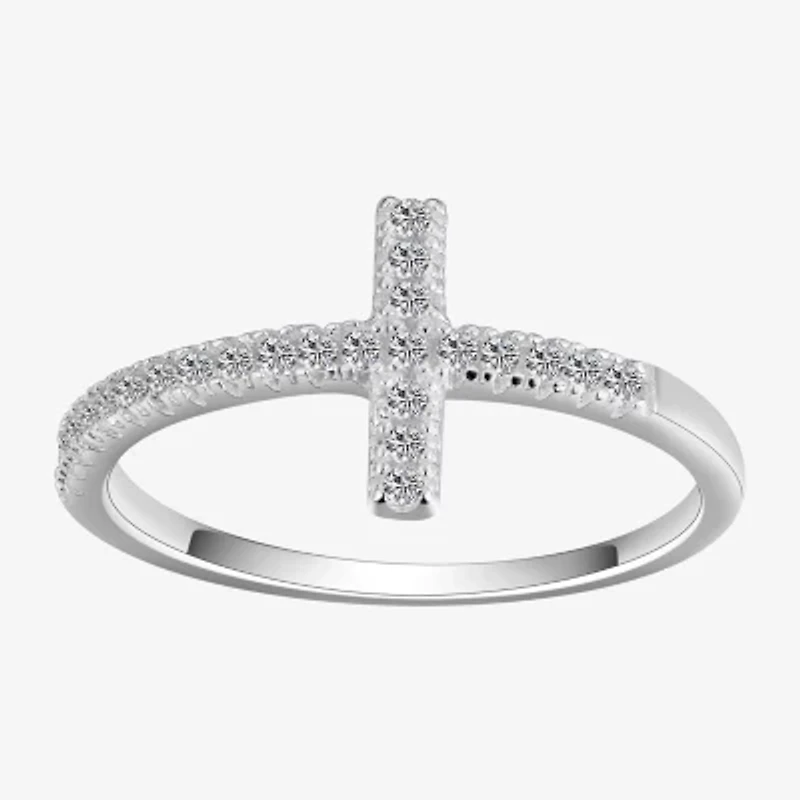 Footnotes Faith Pave Womens 13MM Cubic Zirconia Sterling Silver Cross Band
