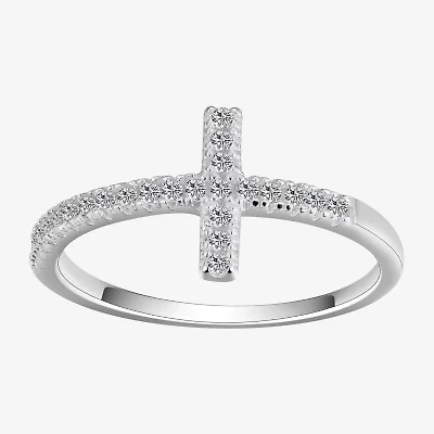 Footnotes Faith Pave Womens 13MM Cubic Zirconia Sterling Silver Cross Band