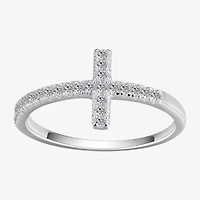 Footnotes Faith Pave Womens 13MM Cubic Zirconia Sterling Silver Cross Band
