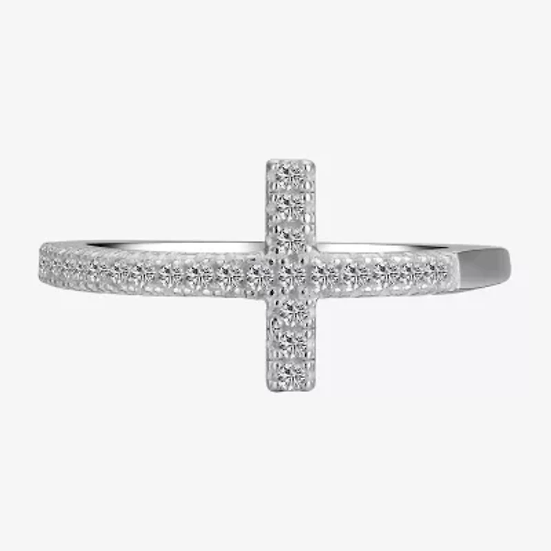 Footnotes Faith Pave Womens 13MM Cubic Zirconia Sterling Silver Cross Band