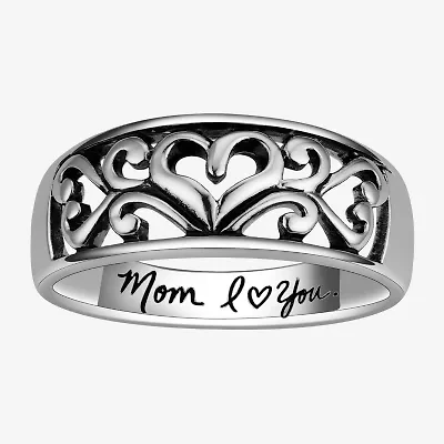 Footnotes Filigree Mom Womens 3.5MM Sterling Silver Heart Band