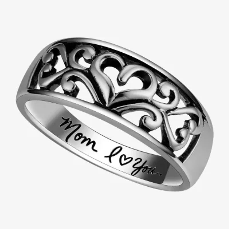 Footnotes Filigree Mom Womens 3.5MM Sterling Silver Heart Band