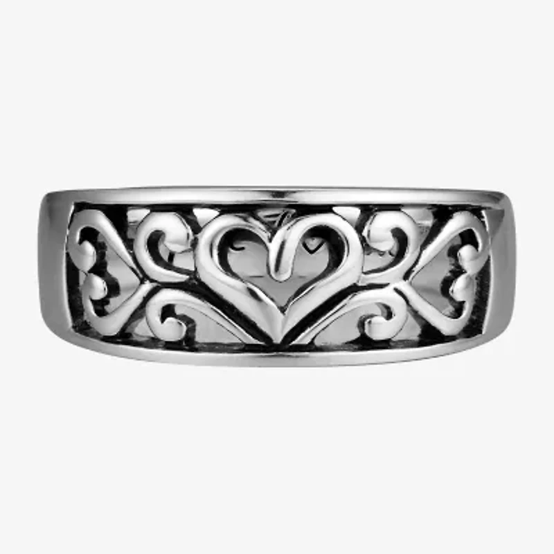 Footnotes Filigree Mom Womens 3.5MM Sterling Silver Heart Band