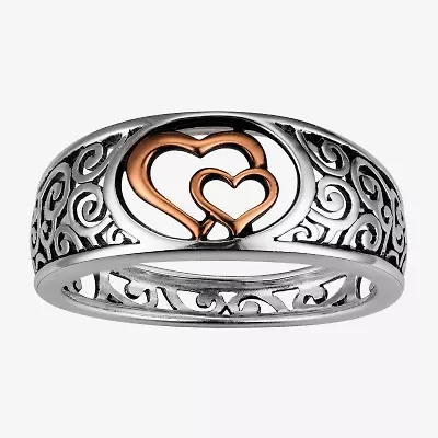 Footnotes Mother & Daughter Filigree Womens 3MM Sterling Silver Heart Band