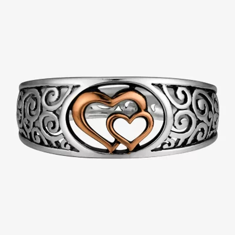 Footnotes Mother & Daughter Filigree Womens 3MM Sterling Silver Heart Band