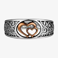 Footnotes Mother & Daughter Filigree Womens 3MM Sterling Silver Heart Band
