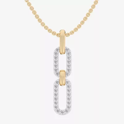 (G-H / Si1-Si2) Womens 1/6 CT. T.W. Lab Grown White Diamond 10K Gold Paperclip 18 Inch Pendant Necklace