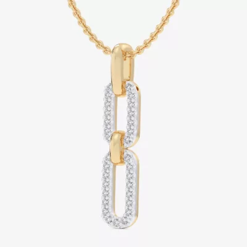 (G-H / Si1-Si2) Womens 1/6 CT. T.W. Lab Grown White Diamond 10K Gold Paperclip 18 Inch Pendant Necklace