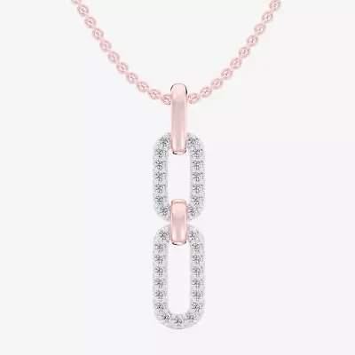 (G-H / Si1-Si2) Womens 1/6 CT. T.W. Lab Grown White Diamond 10K Rose Gold Paperclip 18 Inch Pendant Necklace