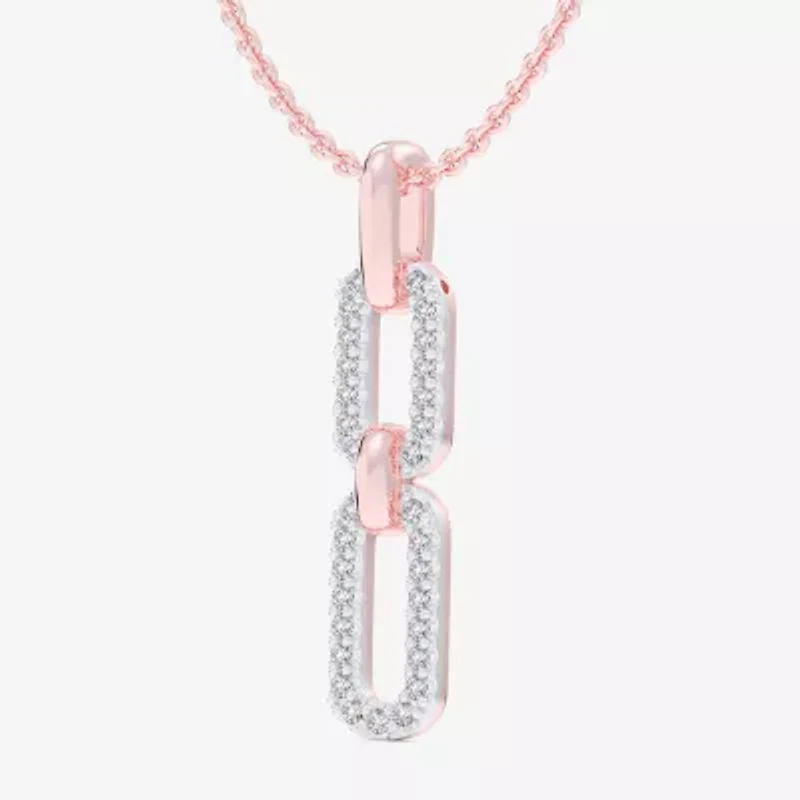 (G-H / Si1-Si2) Womens 1/6 CT. T.W. Lab Grown White Diamond 10K Rose Gold Paperclip 18 Inch Pendant Necklace