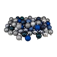 Northlight Blue 3-Finish Ball 60-pc. Christmas Ornament