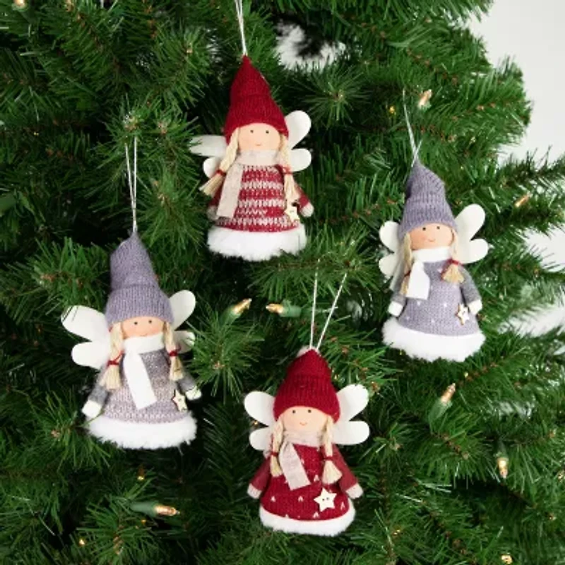 Northlight Red And Gray Plush Angel 4-pc. Christmas Ornament
