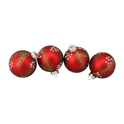 Northlight Red With Pine Needles Ball 4-pc. Christmas Ornament