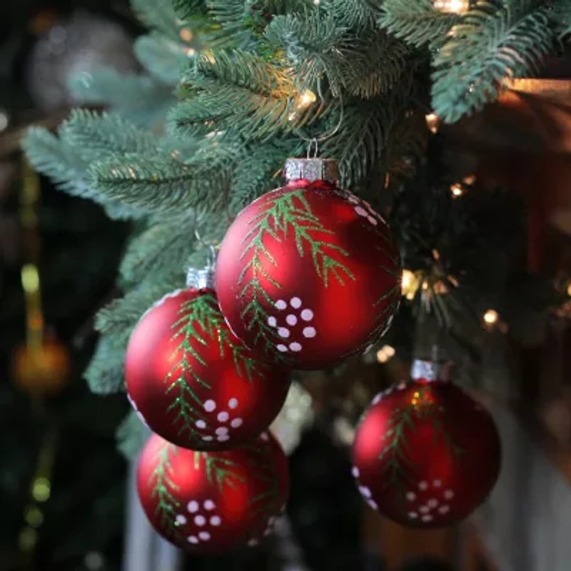 Northlight Red With Pine Needles Ball 4-pc. Christmas Ornament