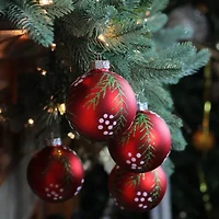 Northlight Red With Pine Needles Ball 4-pc. Christmas Ornament