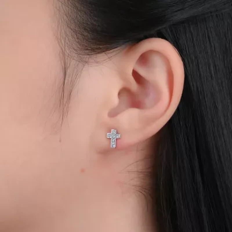 Womens Cubic Zirconia Sterling Silver Heart 3 Pair Earring Set
