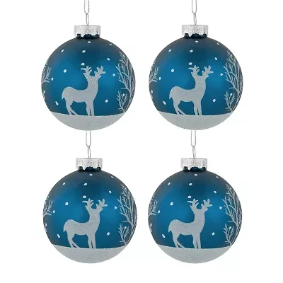 Northlight Glass Ball With Reindeer 4-pc. Christmas Ornament