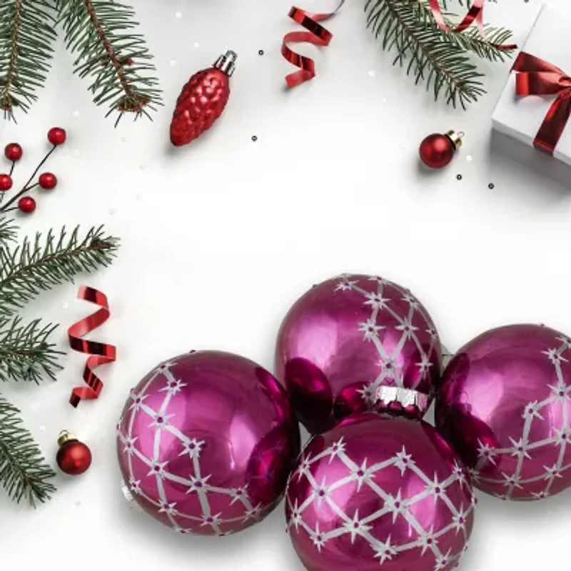 Northlight Pink Glass Ball 4-pc. Christmas Ornament