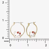 Womens Crystal 18K Gold Over Brass 25.4mm Bow Hello Kitty Hoop Earrings