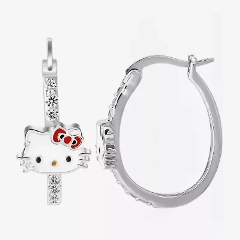 Womens Cubic Zirconia 23.7mm Hello Kitty Hoop Earrings