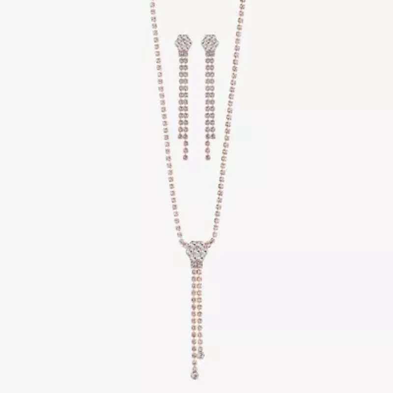 Monet Jewelry Timeless Rose Gold Lariat Necklace And Drop Earring Womens Glass 2-pc. Jewelry Set