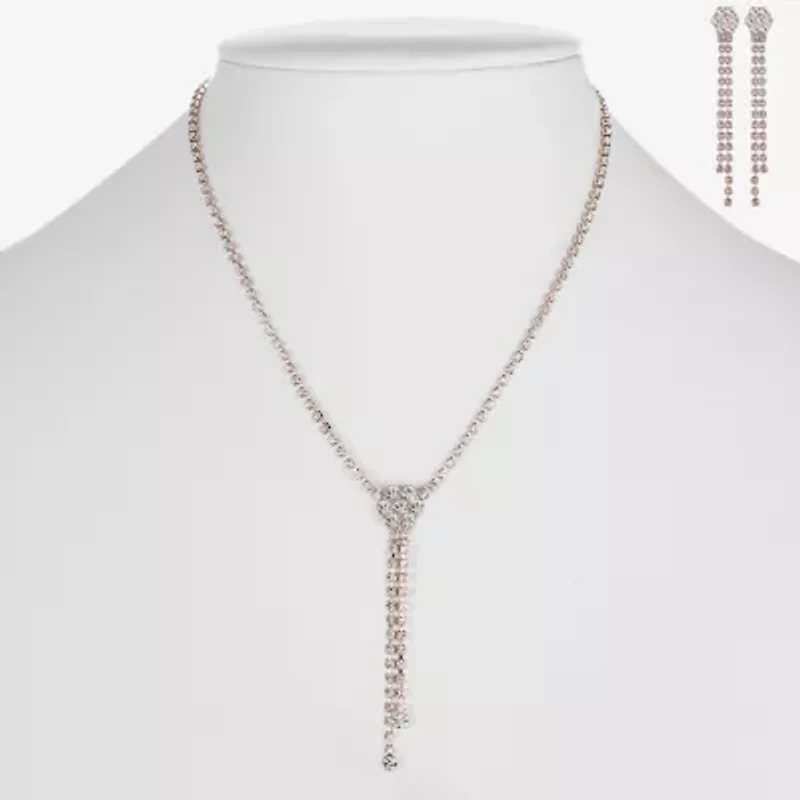 Monet Jewelry Timeless Rose Gold Lariat Necklace And Drop Earring Womens Glass 2-pc. Jewelry Set
