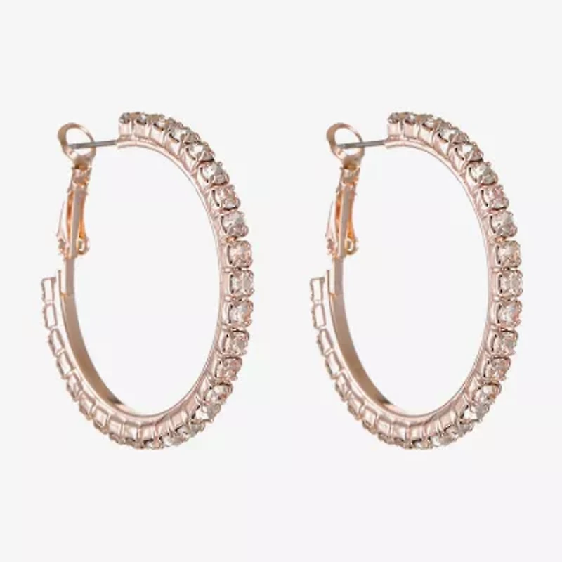 Monet Jewelry Timeless Rose Gold Womens Glass 37mm Hypoallergenic Hoop Earrings