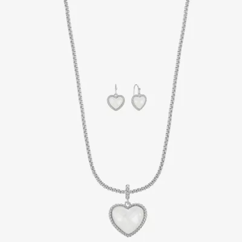 Liz Claiborne Pendant Necklace And Drop Earring Womens Heart 2-pc. Jewelry Set