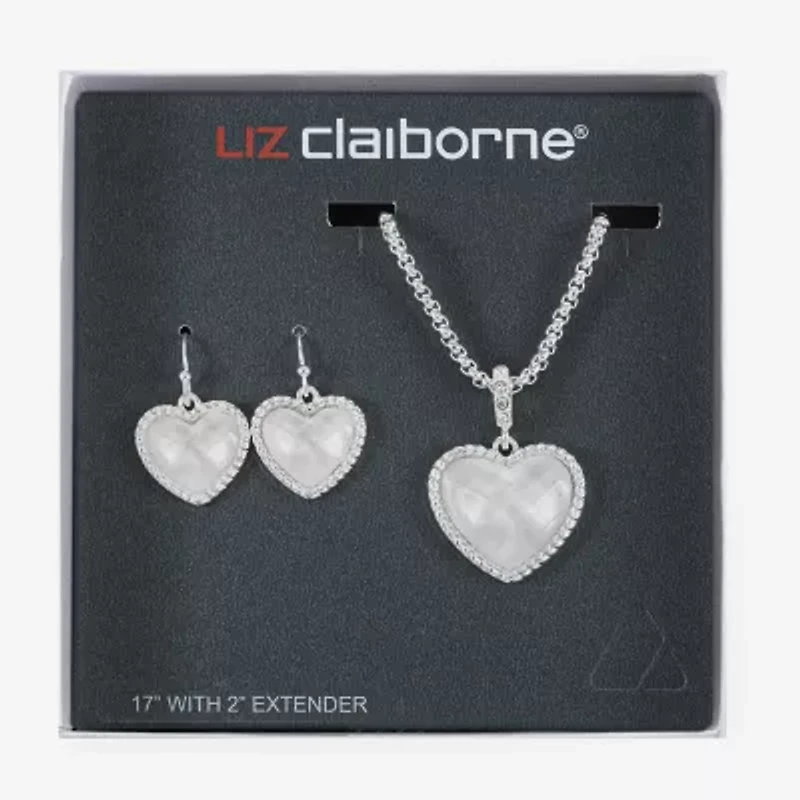Liz Claiborne Pendant Necklace And Drop Earring Womens Heart 2-pc. Jewelry Set