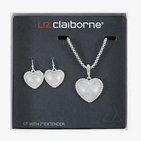Liz Claiborne Pendant Necklace And Drop Earring Womens Heart 2-pc. Jewelry Set