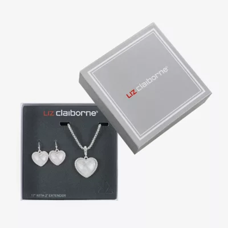 Liz Claiborne Pendant Necklace And Drop Earring Womens Heart 2-pc. Jewelry Set