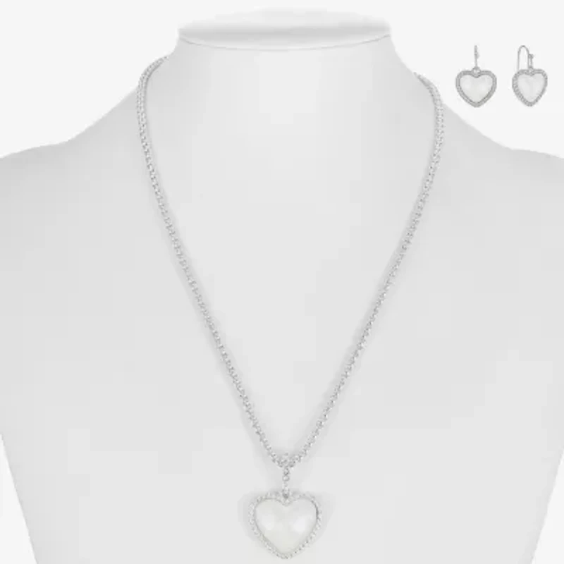 Liz Claiborne Pendant Necklace And Drop Earring Womens Heart 2-pc. Jewelry Set