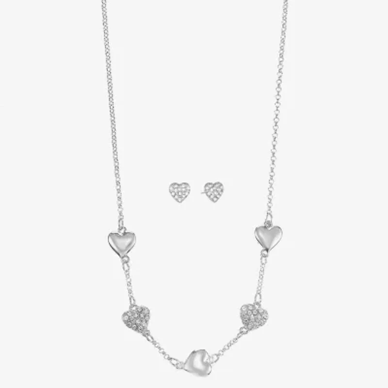 Liz Claiborne Collar Necklace And Stud Earring Womens Glass Heart Hypoallergenic 2-pc. Jewelry Set