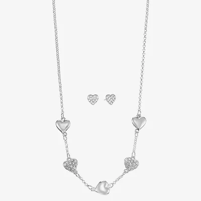 Liz Claiborne Collar Necklace And Stud Earring Womens Glass Heart Hypoallergenic 2-pc. Jewelry Set