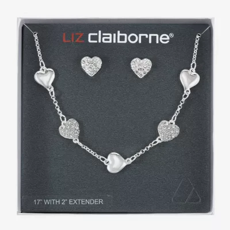 Liz Claiborne Collar Necklace And Stud Earring Womens Glass Heart Hypoallergenic 2-pc. Jewelry Set
