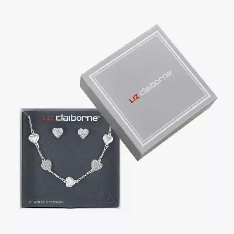 Liz Claiborne Collar Necklace And Stud Earring Womens Glass Heart Hypoallergenic 2-pc. Jewelry Set