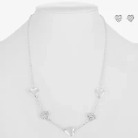 Liz Claiborne Collar Necklace And Stud Earring Womens Glass Heart Hypoallergenic 2-pc. Jewelry Set