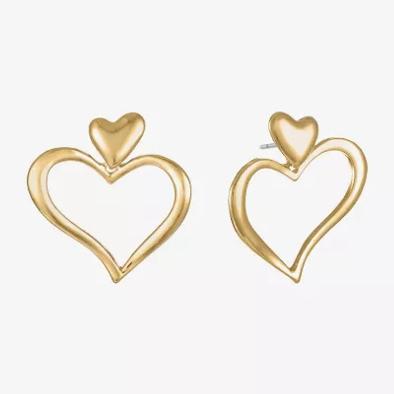 Liz Claiborne Large Open Womens Heart Hypoallergenic Drop Earrings