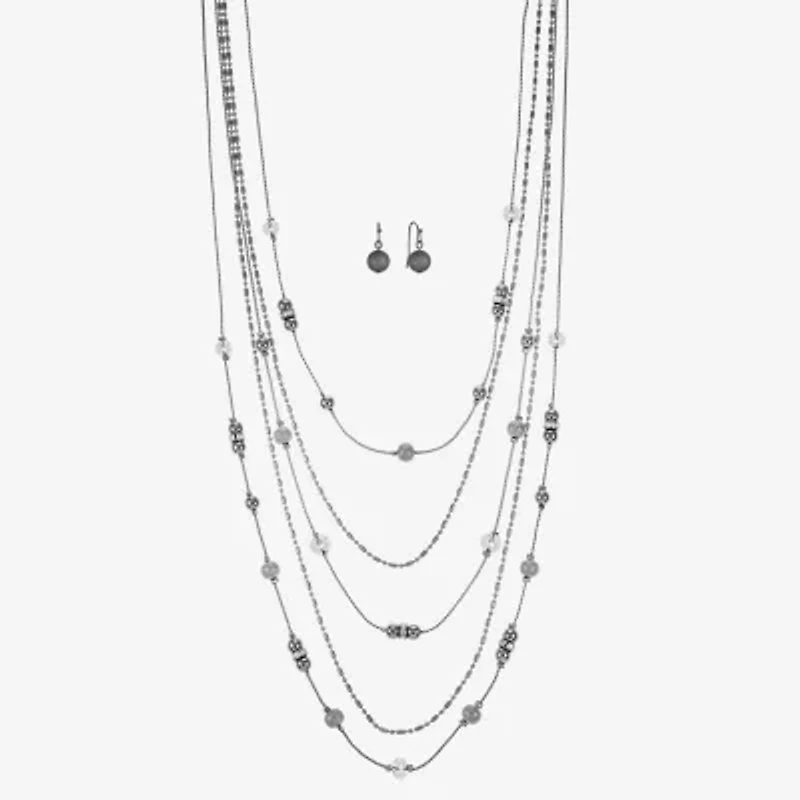 Liz Claiborne Layered Necklace And Drop Earring Womens 2-pc. Jewelry Set
