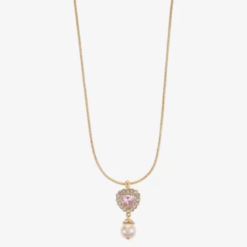 Monet Jewelry Womens Red Glass Simulated Pearl Heart 17 Inch Pendant Necklace