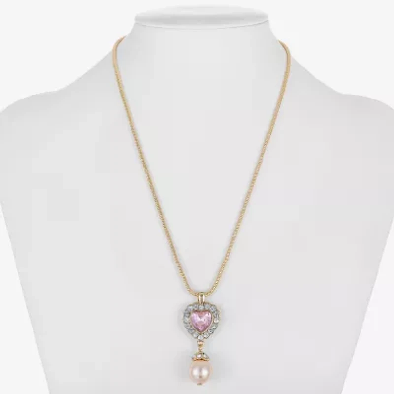 Monet Jewelry Womens Red Glass Simulated Pearl Heart 17 Inch Pendant Necklace