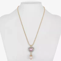 Monet Jewelry Womens Red Glass Simulated Pearl Heart 17 Inch Pendant Necklace