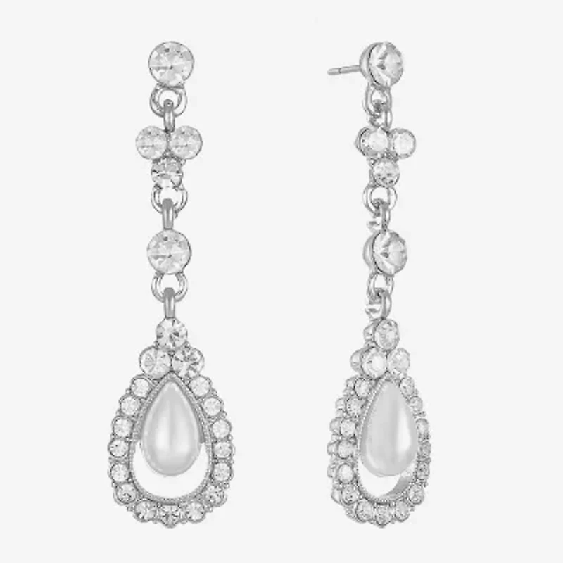 Monet Jewelry Timeless Womens Glass Simulated Pearl Hypoallergenic Drop Earrings