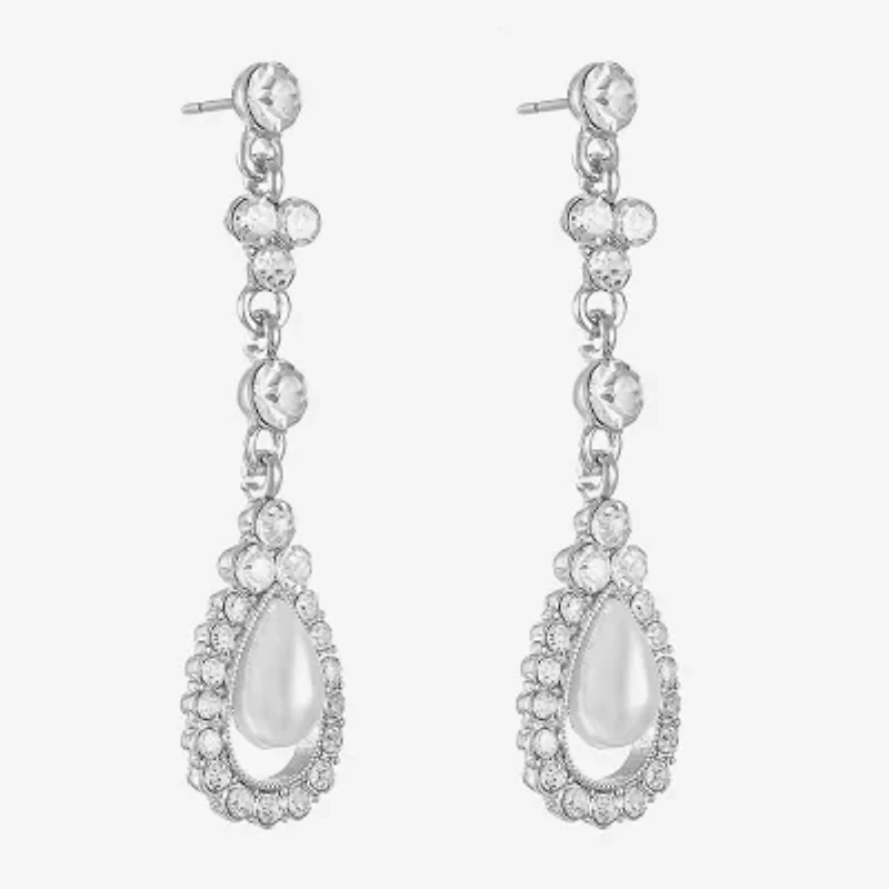 Monet Jewelry Timeless Womens Glass Simulated Pearl Hypoallergenic Drop Earrings