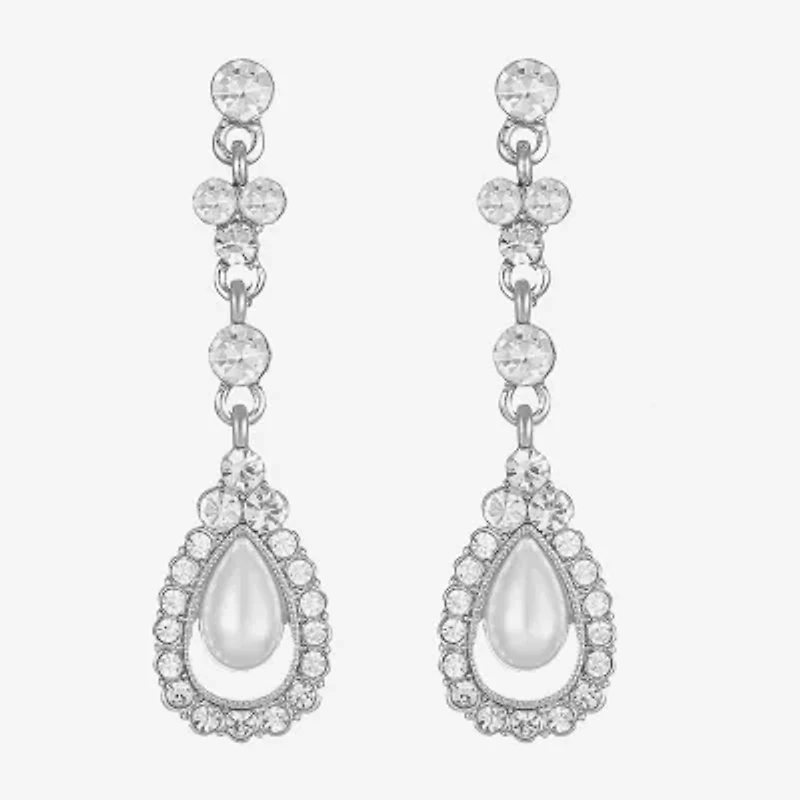 Monet Jewelry Timeless Womens Glass Simulated Pearl Hypoallergenic Drop Earrings
