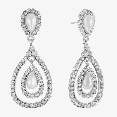 Monet Jewelry Timeless Womens Glass Simulated Pearl Hypoallergenic Drop Earrings
