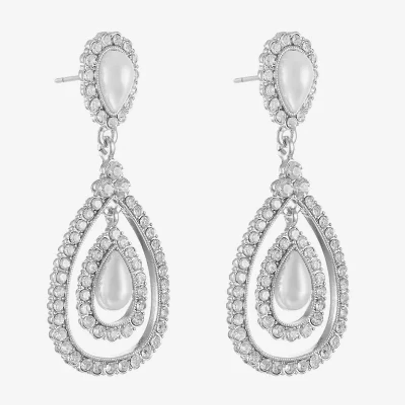 Monet Jewelry Timeless Womens Glass Simulated Pearl Hypoallergenic Drop Earrings
