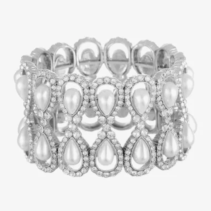 Monet Jewelry Timeless Womens Glass Simulated Pearl Stretch Bracelet