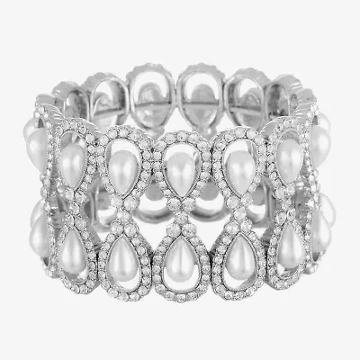 Monet Jewelry Timeless Womens Glass Simulated Pearl Stretch Bracelet
