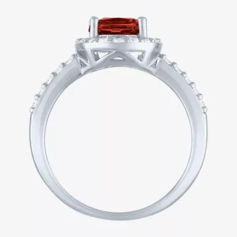 Gemstone Sterling Silver Oval Halo Side Stone Cocktail Ring